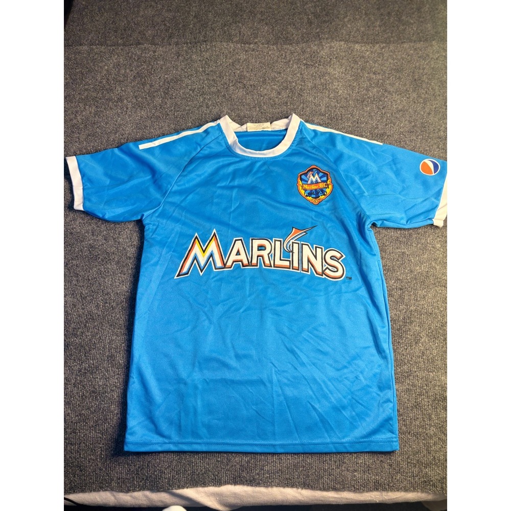 Miami Marlins Pepsi 14 Match Up Jersey Baseball Mens Small Blue Stretch Pullover